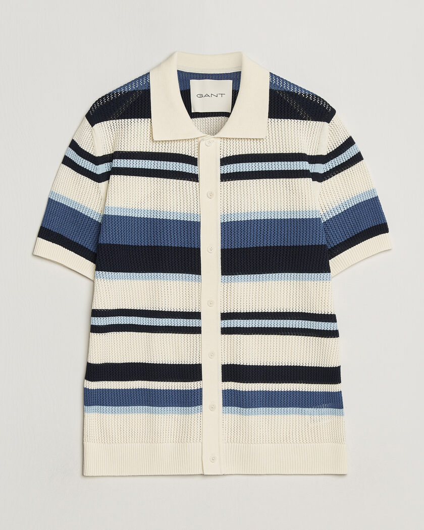 GANT Striped Knitted Short Sleeve Shirt Vintage Blue – Blue
