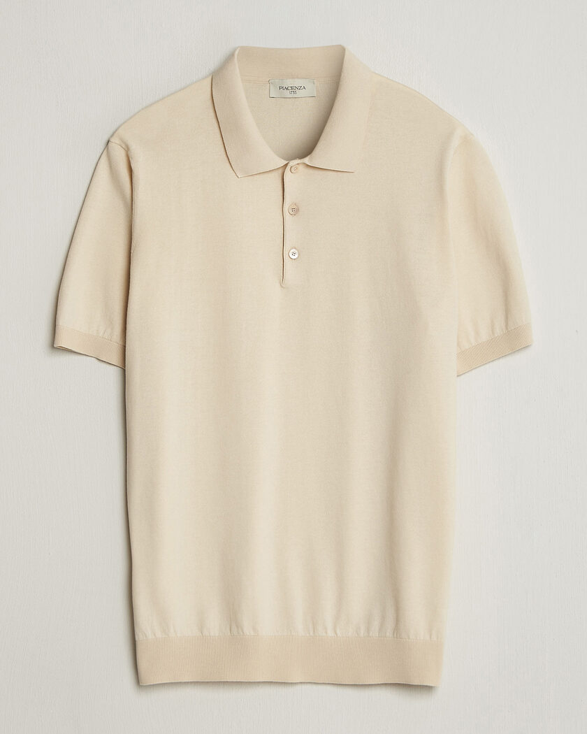 Piacenza Cashmere Short Sleeve Knitted Polo Off White – White