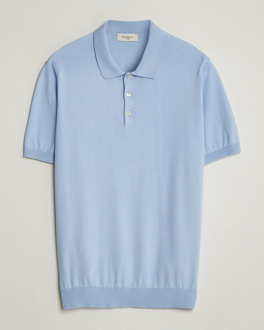 Piacenza Cashmere Short Sleeve Knitted Polo Light Blue – Blue