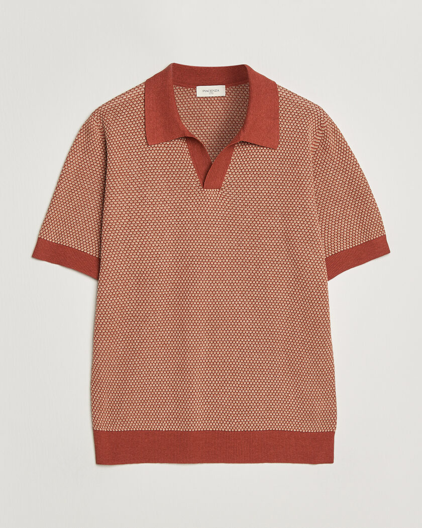 Piacenza Cashmere Silk/Linen Honeycomb Knitted Polo Red – Red