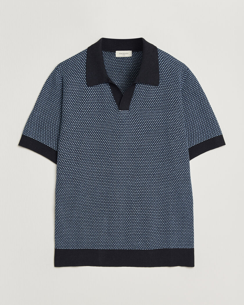 Gran Sasso Cotton Cable Knitted Polo Navy at CareOfCarl.com