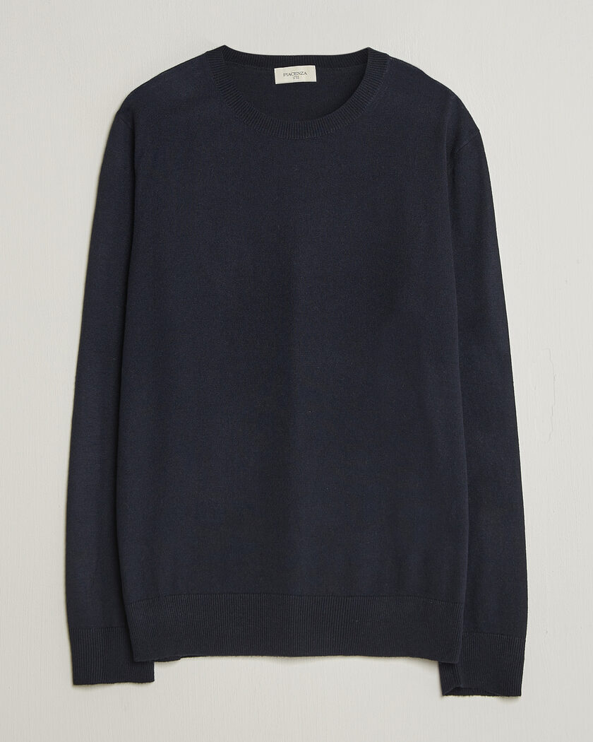 Piacenza Cashmere Soft Silk/Cashmere Crew Neck  Navy – Blue