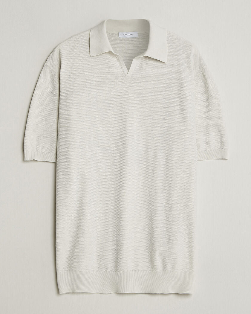 Boglioli Short Sleeve Polo Piquet Off White – White