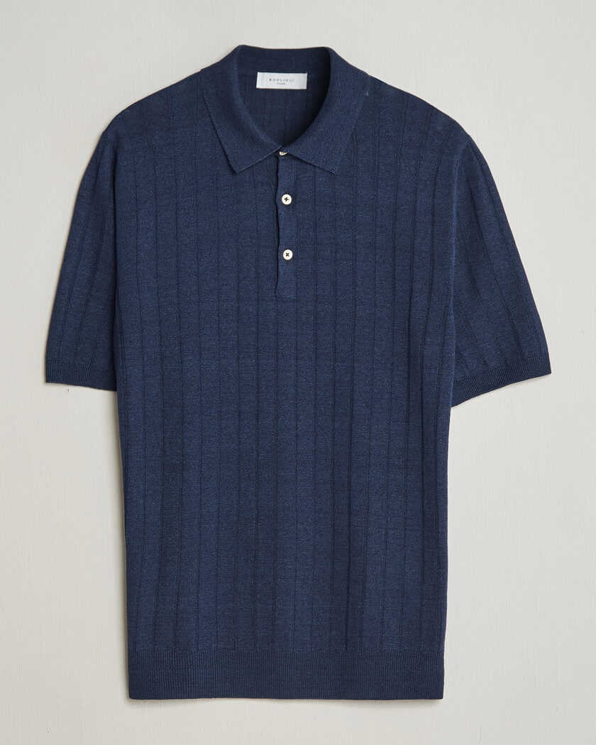 Boglioli Short Sleeve Knitted Rib Polo Navy – Blue