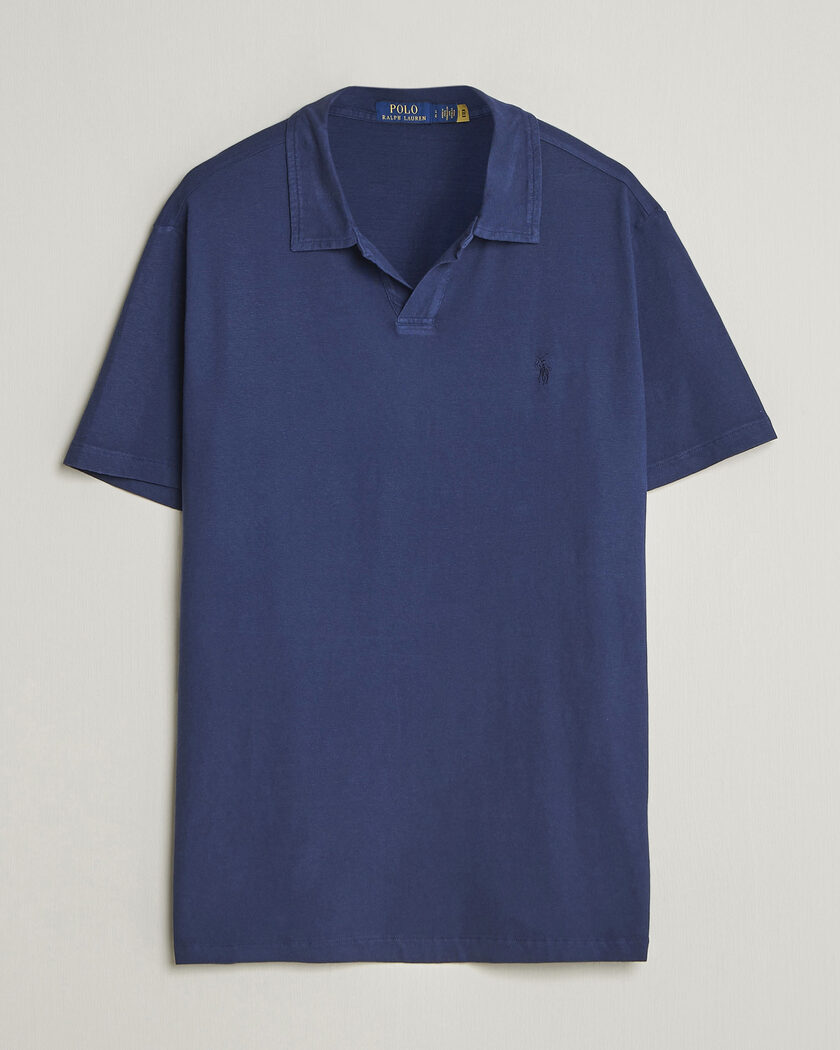 Auralee Cotton Knit Skipper Polo Navy Stripe at CareOfCarl.com