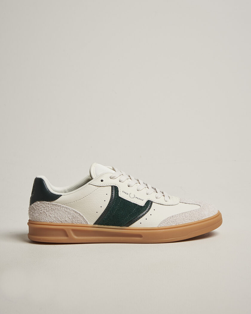 Fred Perry B4 Leather/Suede Sneaker Light Ecru/Green – White