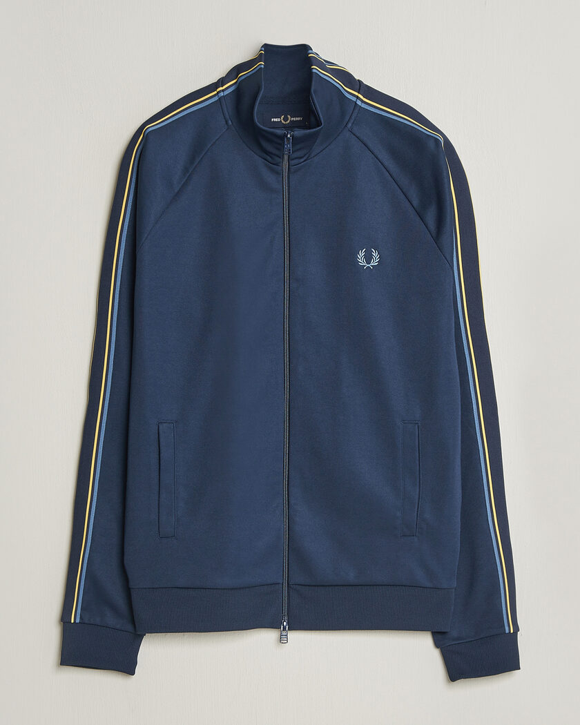 FRED PERRY ネイビー ジャンパー UK 10 Fred Perry Taped Track Jacket Carbon blue at CareOfCarl.com