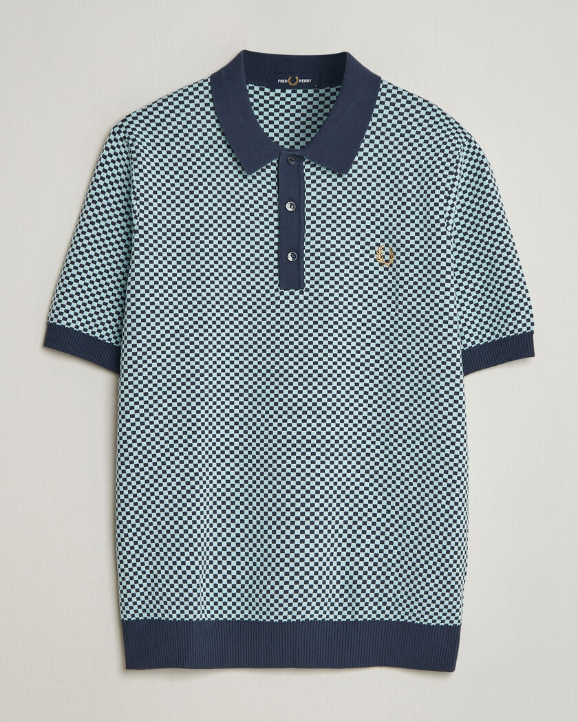 Fred Perry Bouclé Ribbed Knitted Polo Olive Mint at CareOfCarl.com