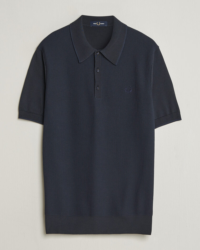 Fred Perry Waffle Knitted Polo Navy – Blue