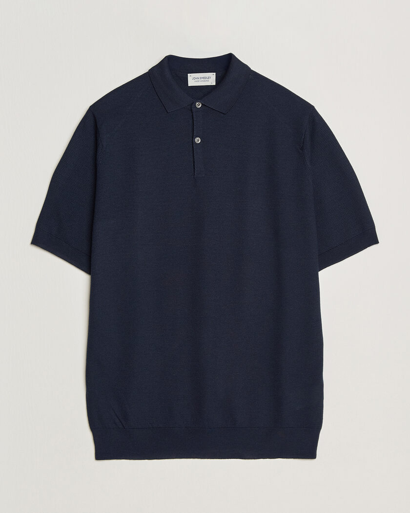 John Smedley 14 Singular Knitted Textured Polo Midnight – Blue