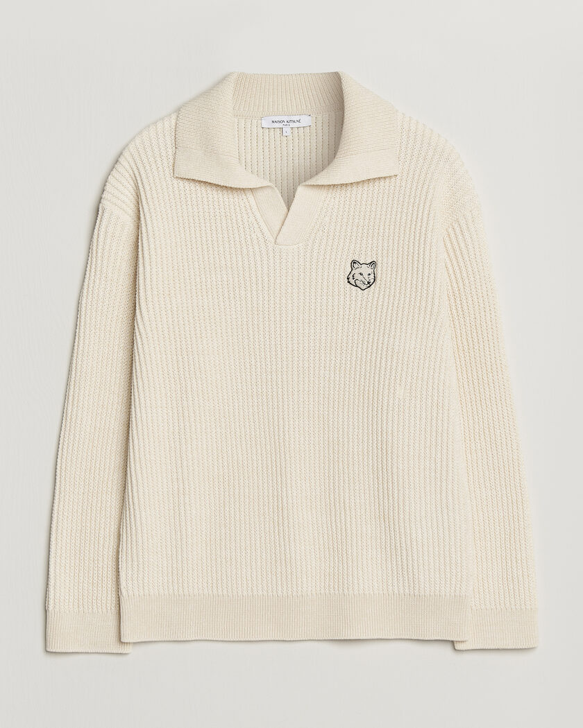 Auralee Wool Rib Knit Skipper Polo Ecru at CareOfCarl.com