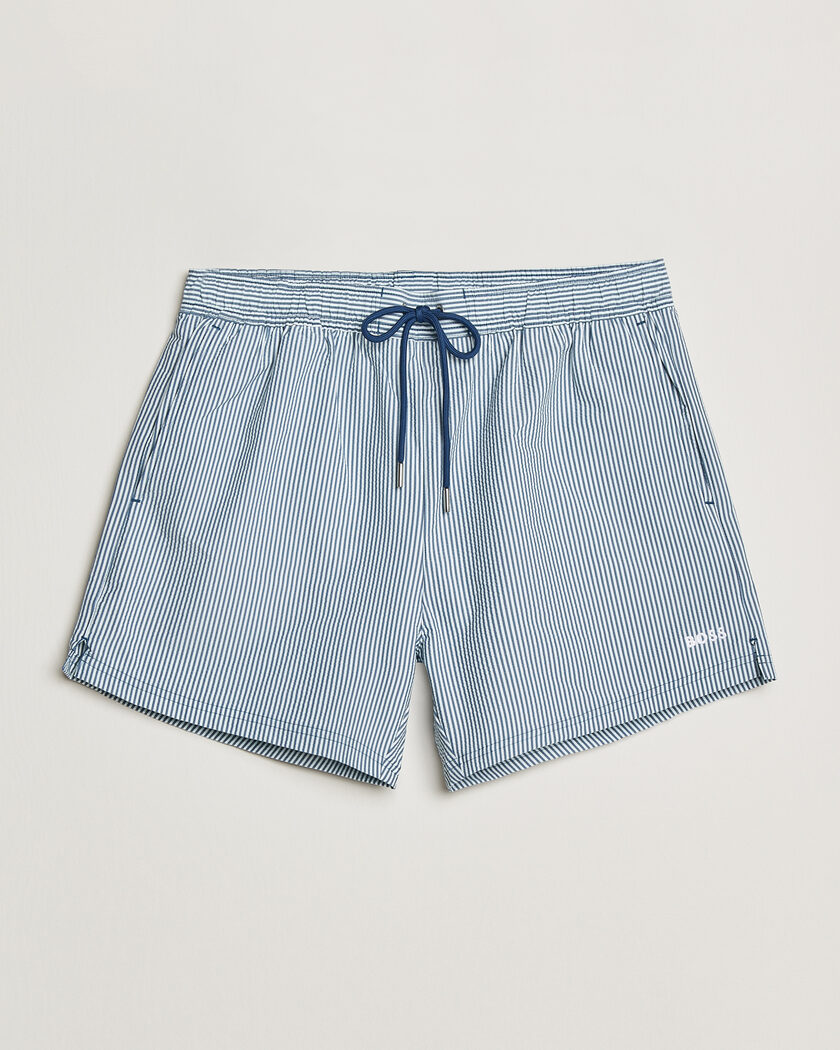 BOSS BLACK Velvetfish Seersucker Swimshorts Open Blue – Blue