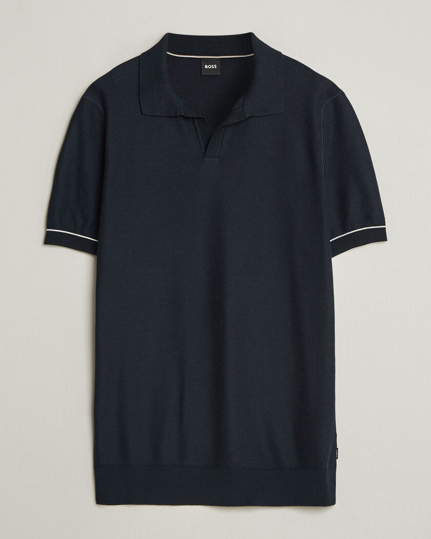 Gran Sasso Cotton Cable Knitted Polo Navy at CareOfCarl.com
