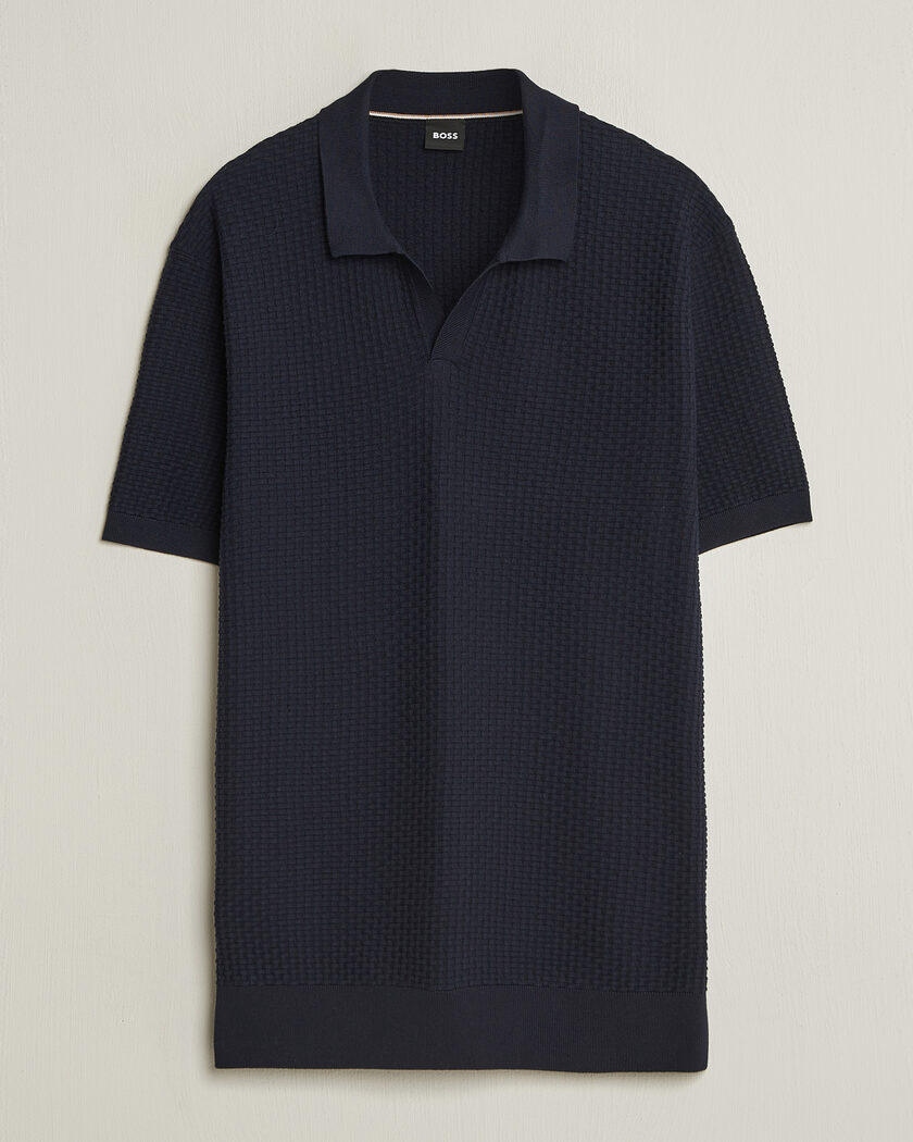 BOSS BLACK Natalo Structured Knitted Polo Dark Blue – Blue