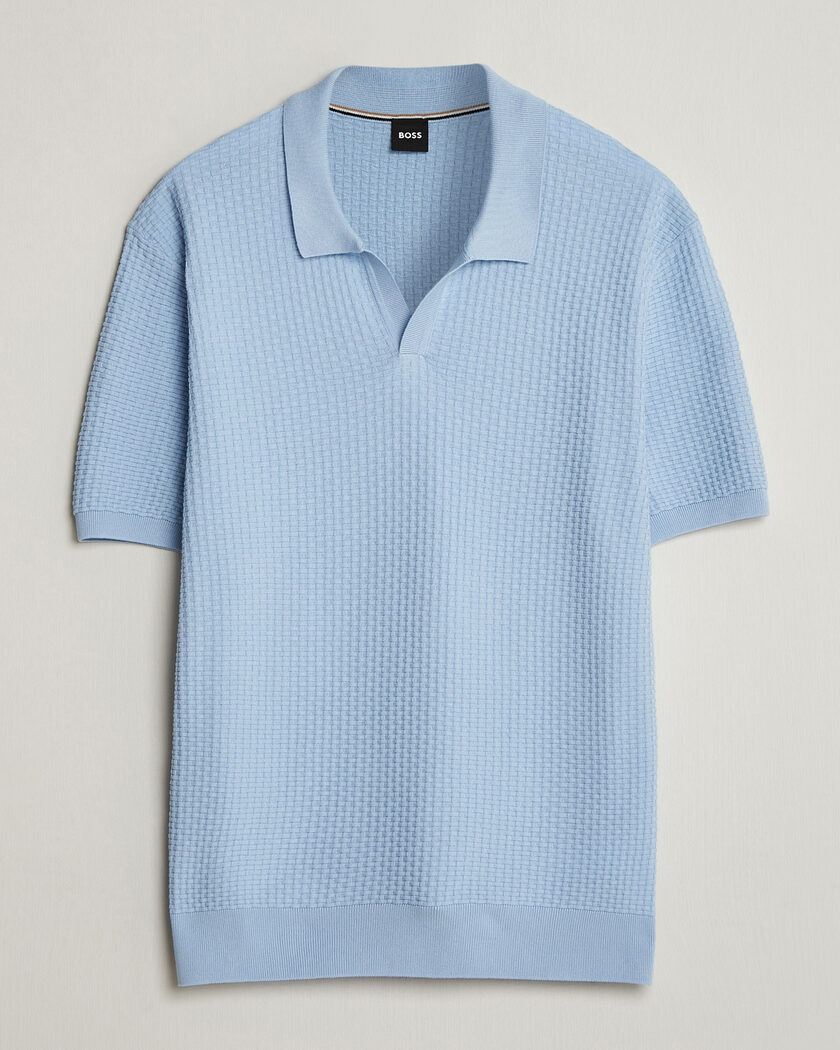 BOSS BLACK Natalo Structured Knitted Polo Light Blue – Blue