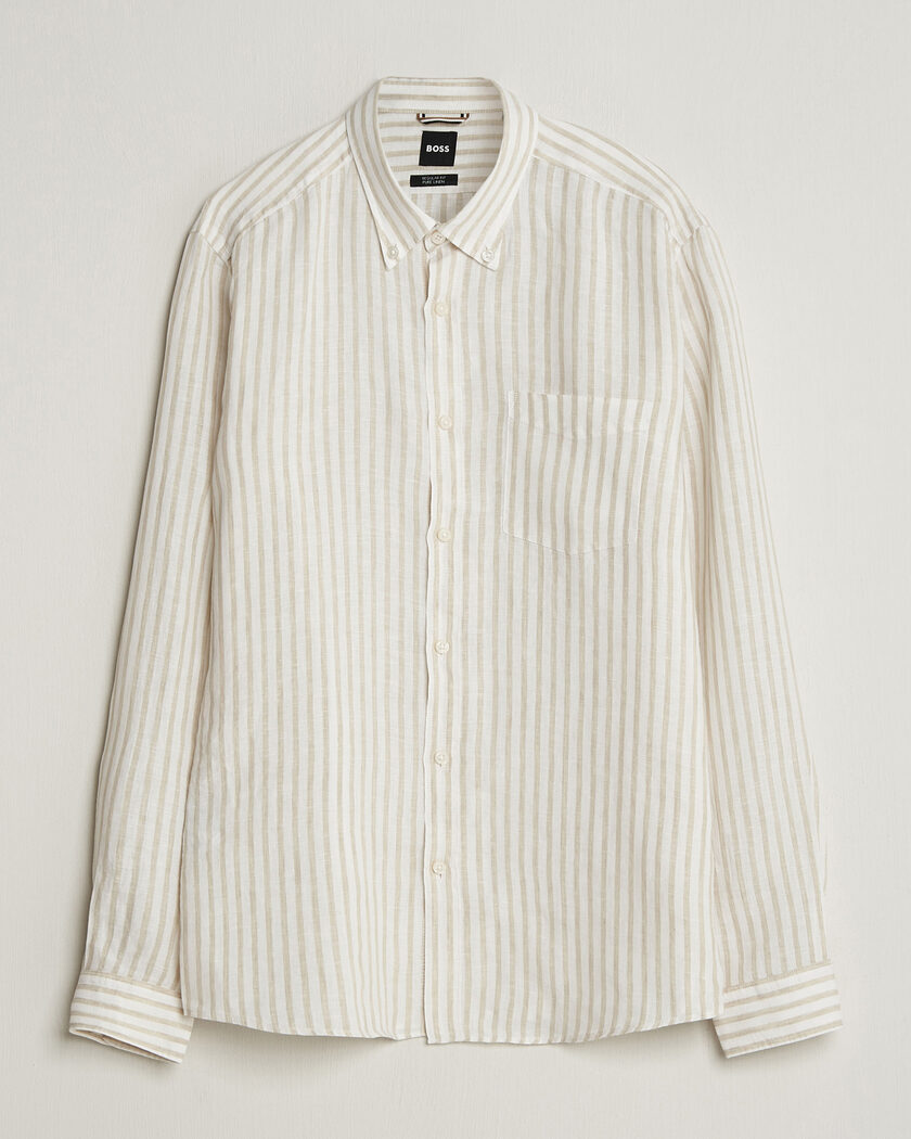 BOSS BLACK Liam Linen Shirt Open Beige at CareOfCarl.com