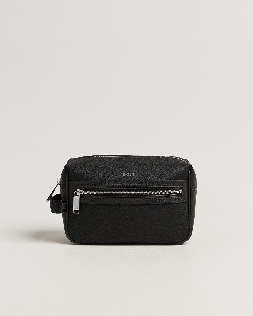 BOSS BLACK Daxter Monogram Leather Washbag Black – Black