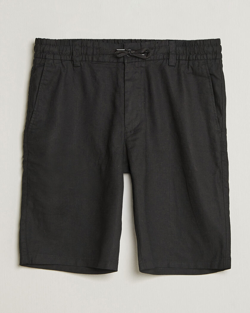 BOSS ORANGE Tapered Linen Drawstring Shorts Black – Black