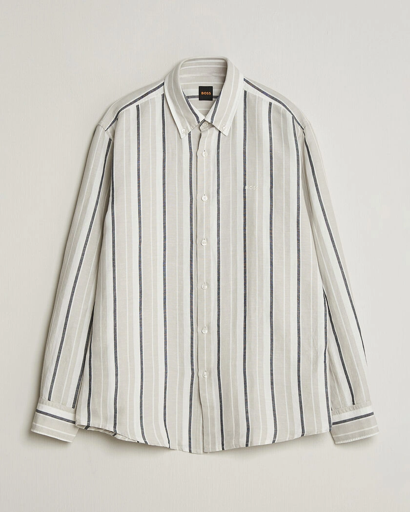 BOSS ORANGE Ricoplus Linen/Cotton Striped Shirt Beige – Beige