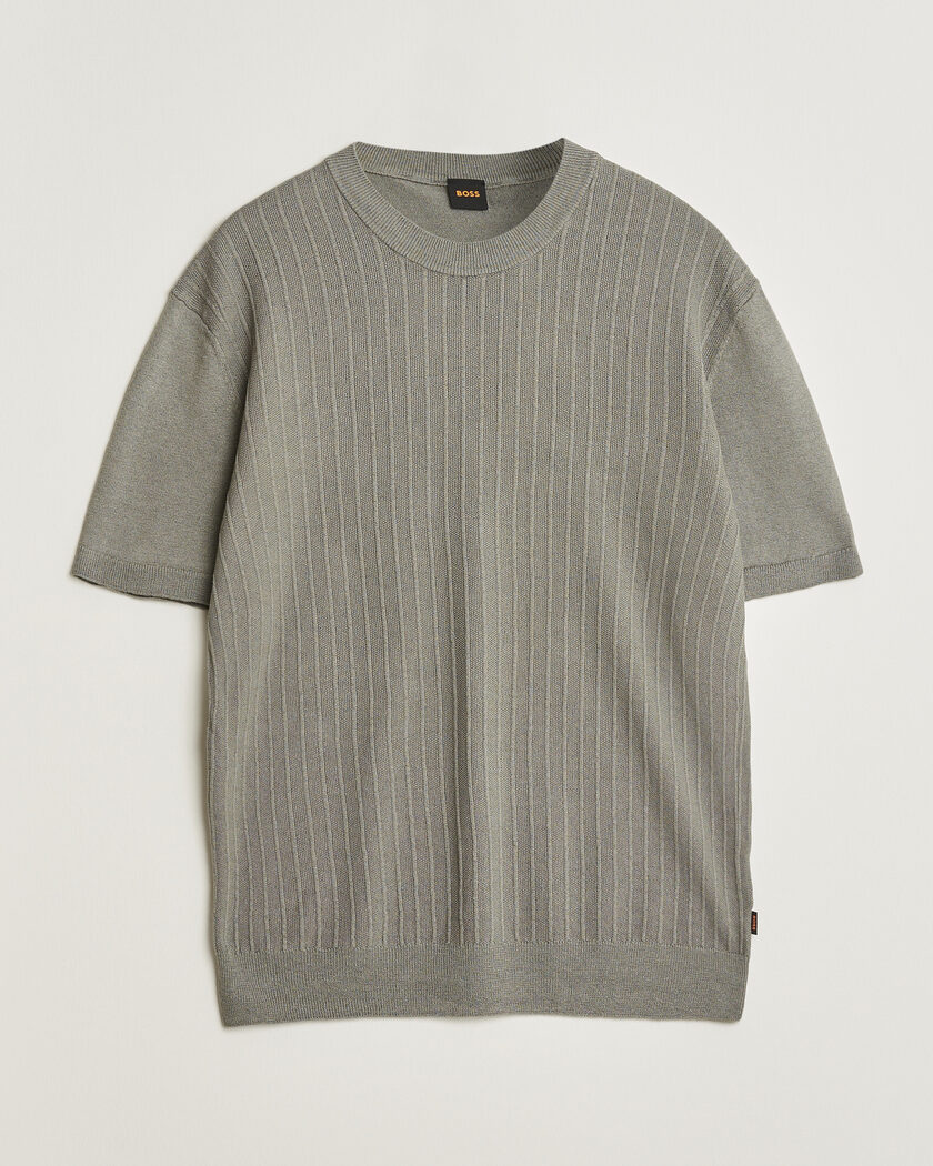 BOSS ORANGE Kajordino Linen/Cotton Knitted T-Shirt Green – Green