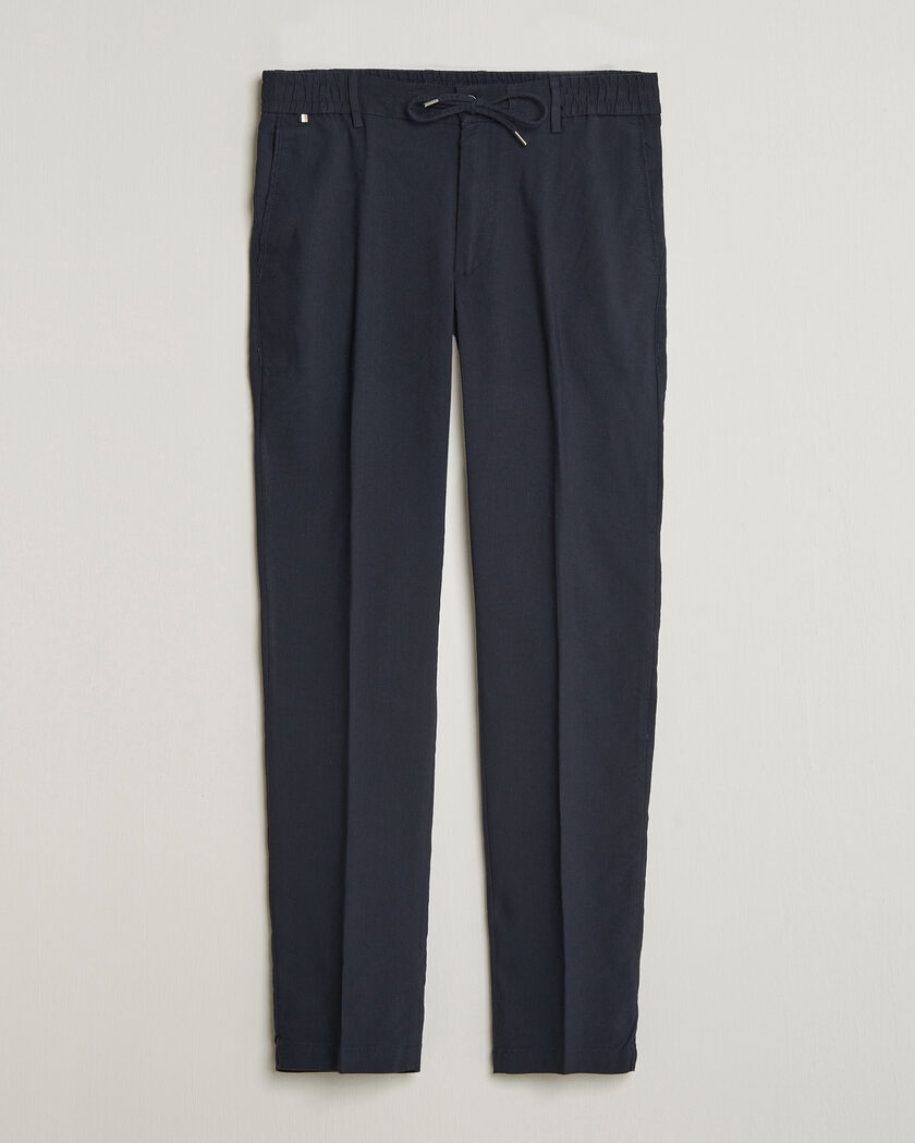 BOSS BLACK Kane Linen Drawstring Trousers Dark Blue – Blue
