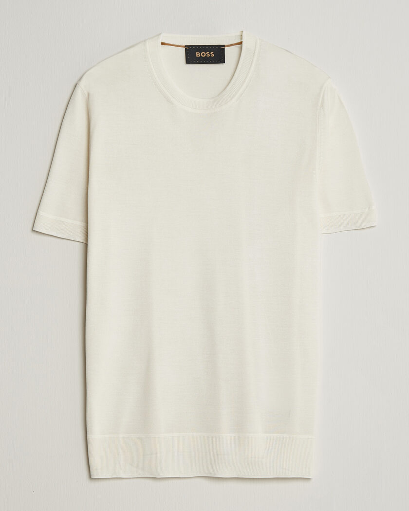 BOSS CAMEL Nottano Silk Knitted T-Shirt Open White – White