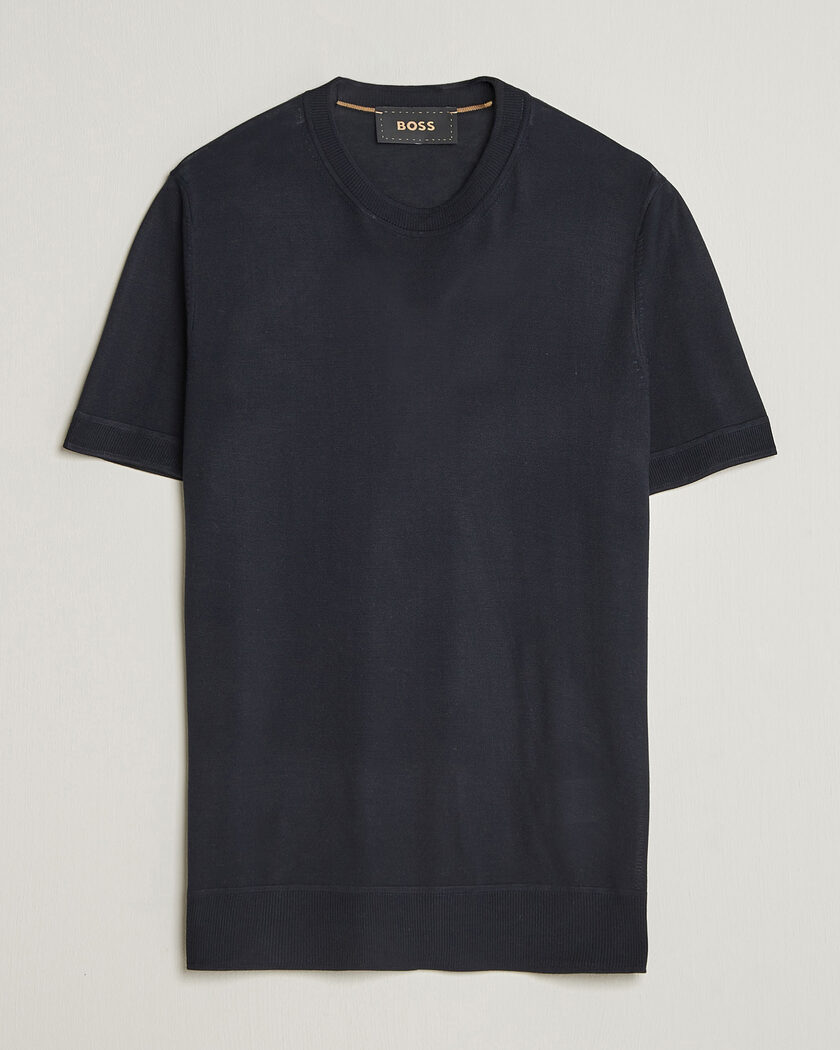 BOSS CAMEL Nottano Silk Knitted T-Shirt Dark Blue – Blue