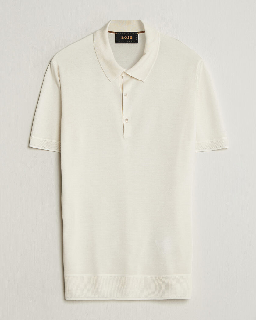 BOSS CAMEL Novo Silk Knitted Polo Open White – White
