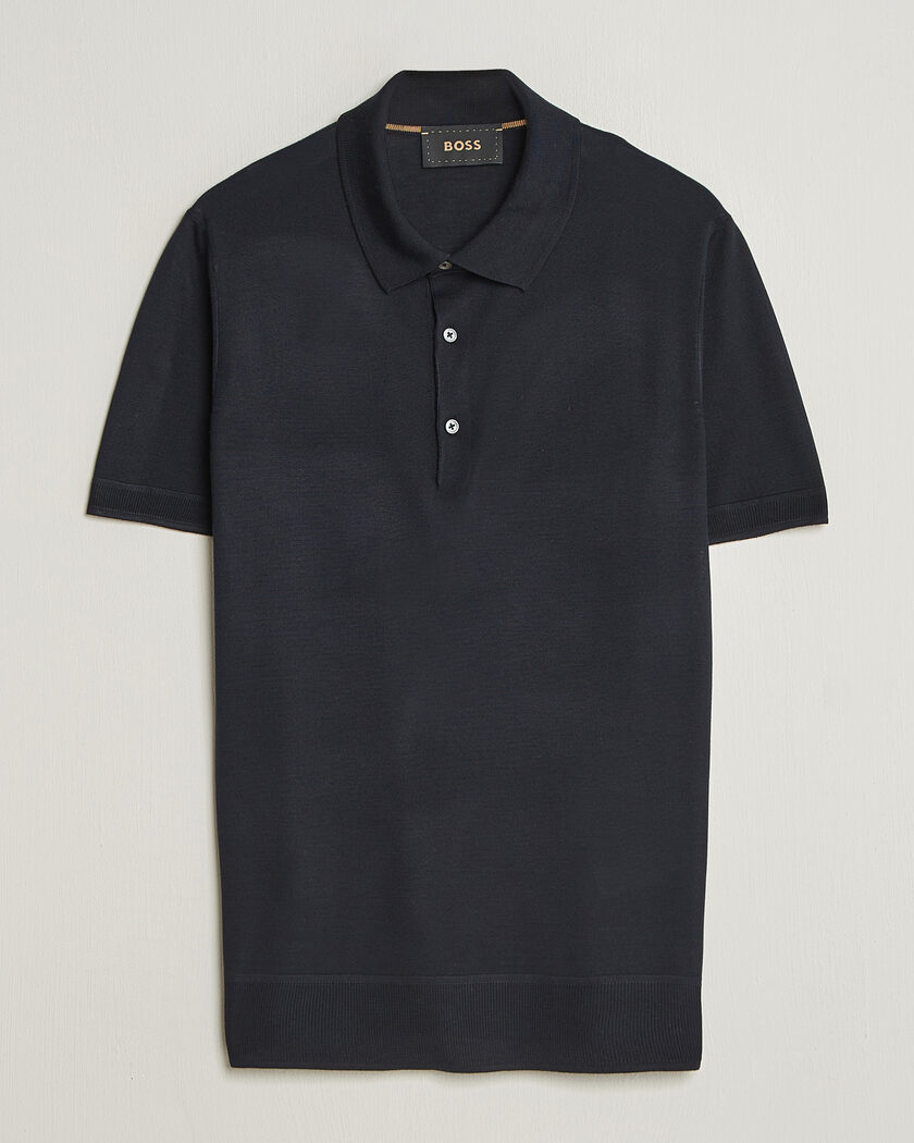 Gran Sasso Cotton Cable Knitted Polo Navy at CareOfCarl.com