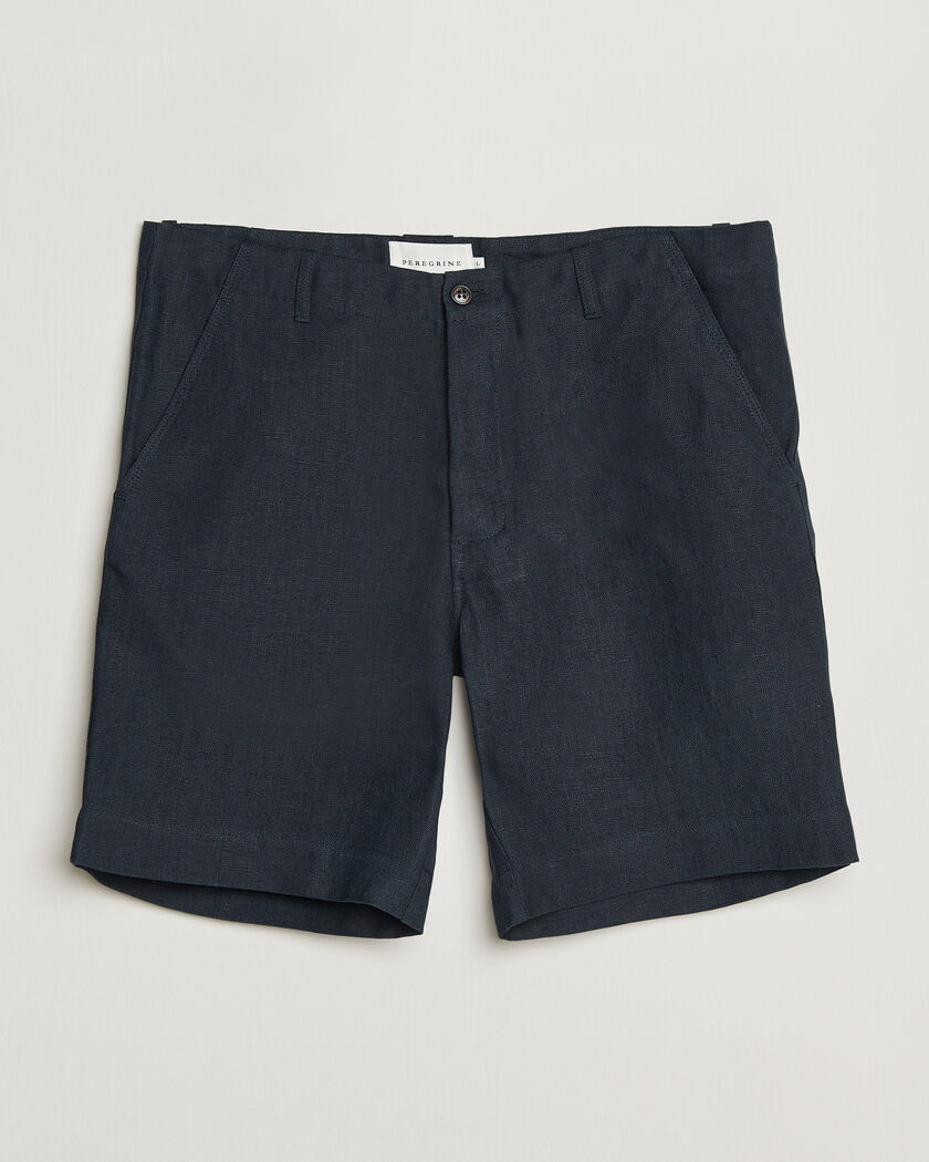 NN07 Billie Pleated Linen Drawstring Shorts Navy Blue at