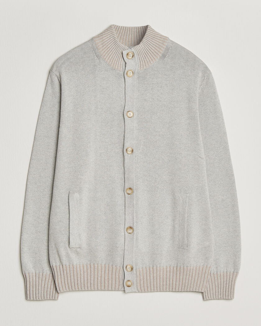 Morgano Cotton/Cashmere Knitted Cardigan Light Grey – Grey