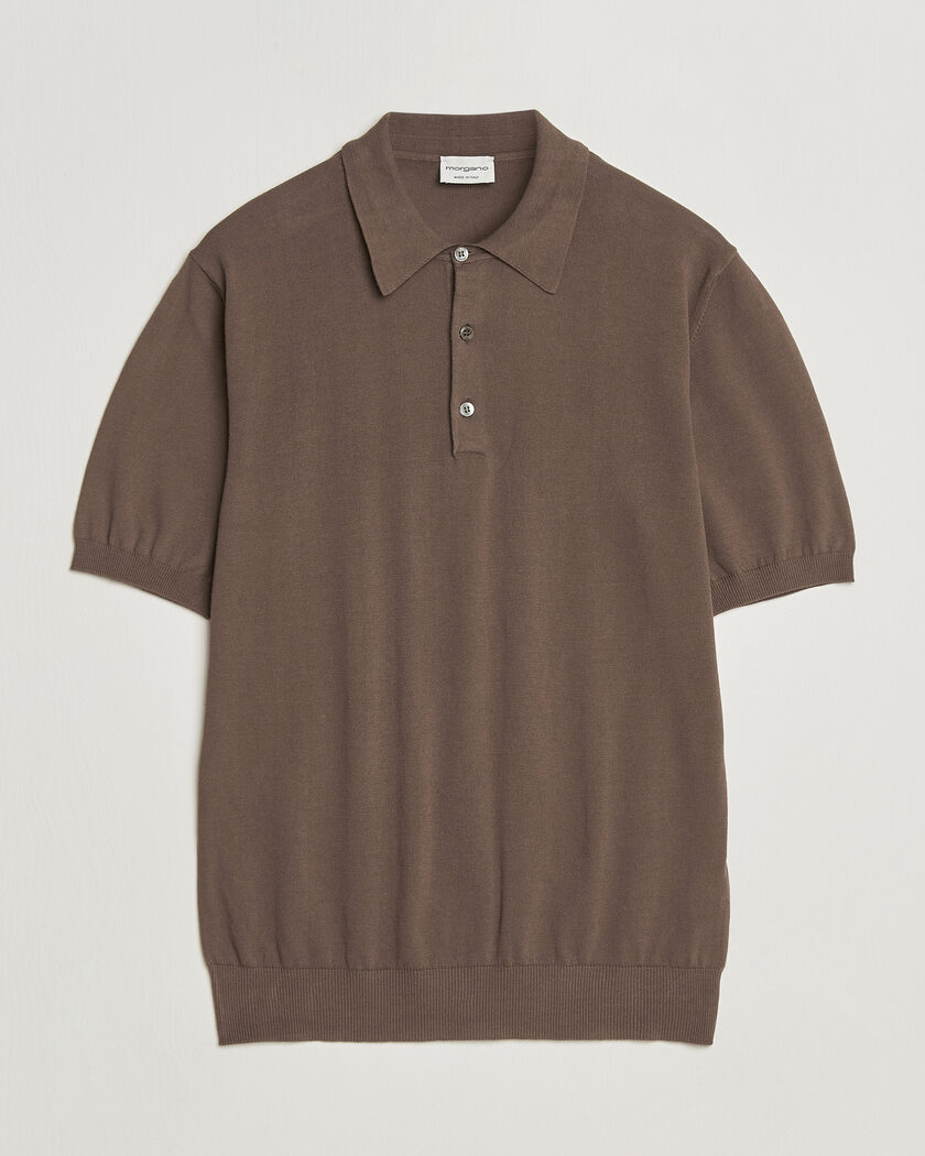 Morgano Knitted Cotton Crepe Polo Brown – Brown