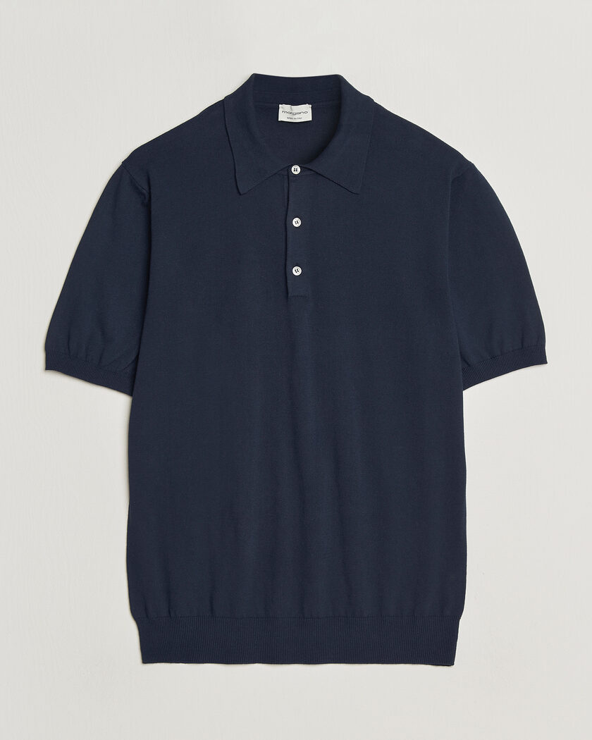 Morgano Knitted Cotton Crepe Polo Navy – Blue