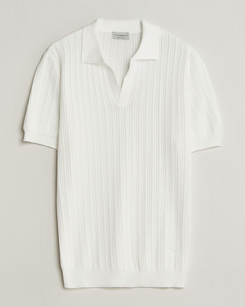 BEAMS PLUS Short Sleeve Cable Polo White at CareOfCarl.com