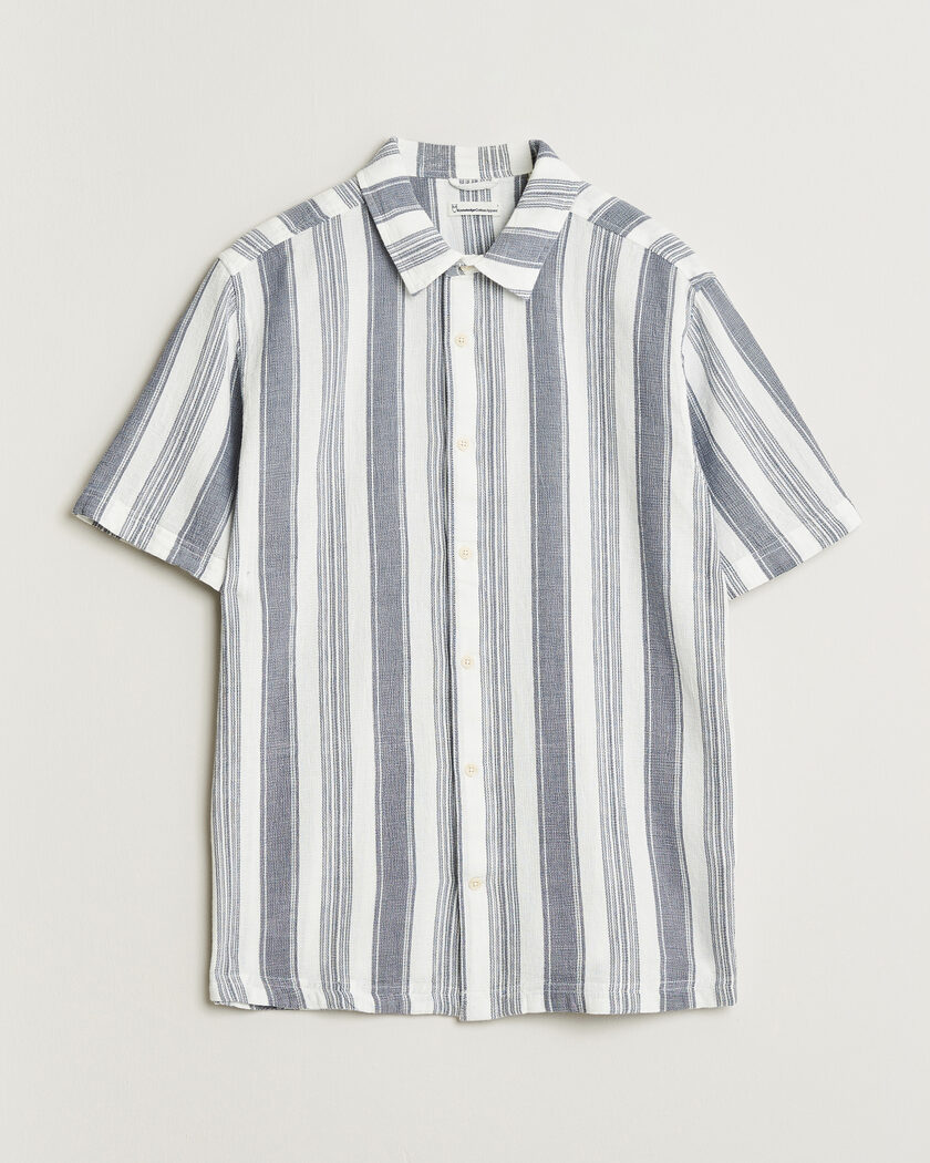 KnowledgeCotton Apparel Box Short Sleeve Stripe Shirt Blue Stripe – Blue