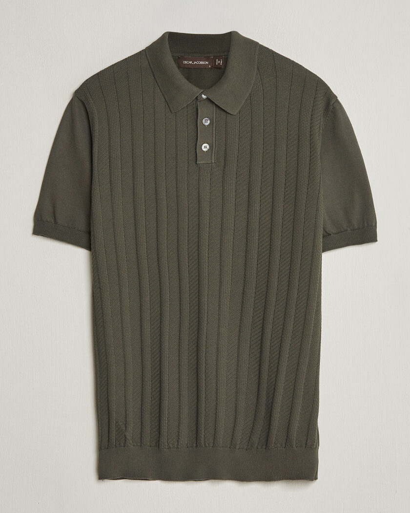 BEAMS PLUS Zip Knit Striped Polo Olive at CareOfCarl.com
