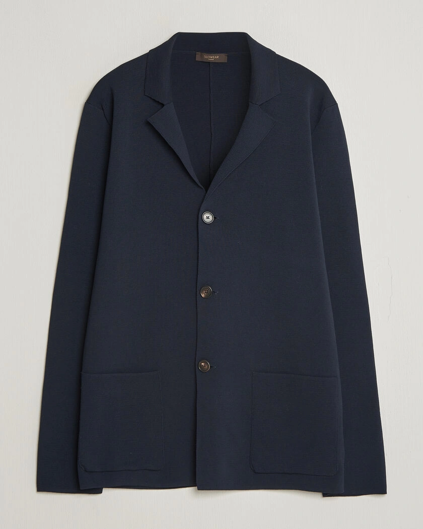 Zanone Knitted Cotton Blazer Navy – Blue