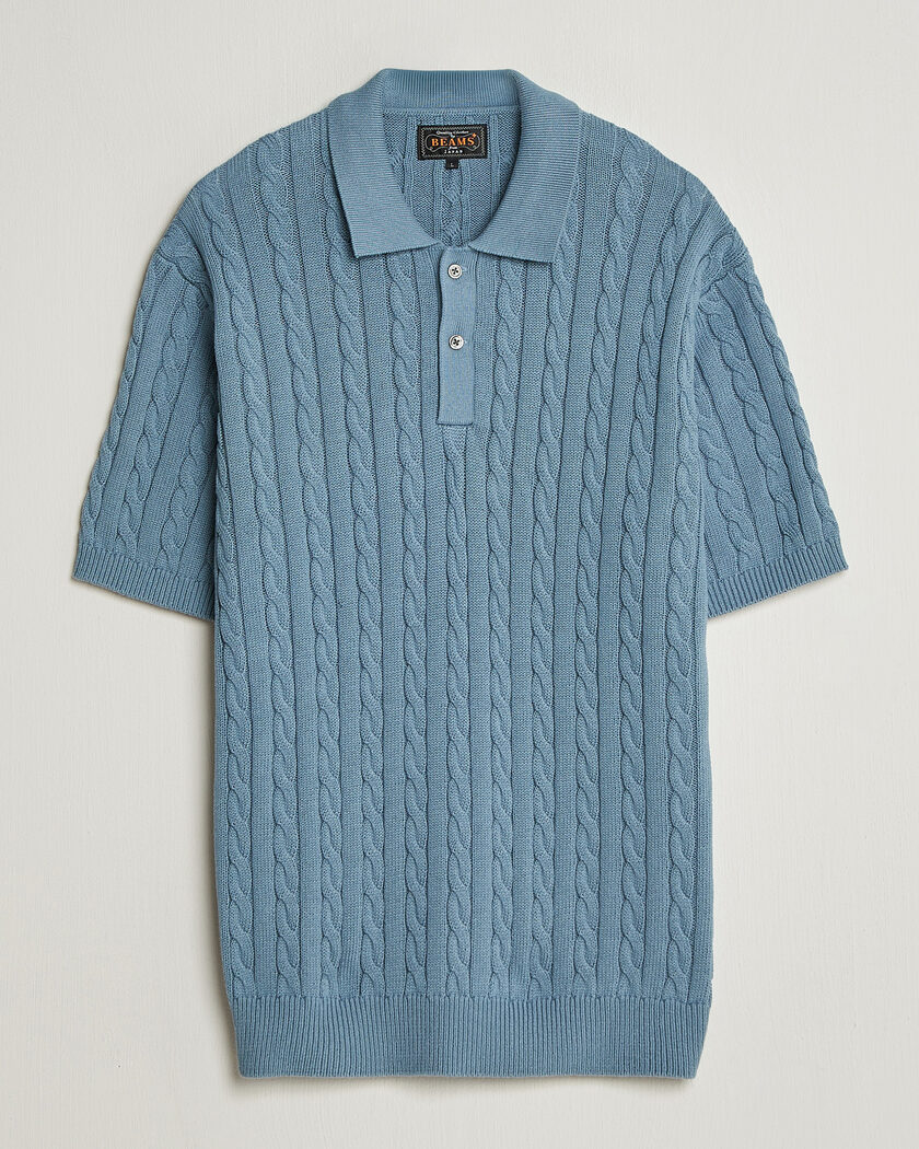 BEAMS PLUS Short Sleeve Cable Polo Blue  – Blue