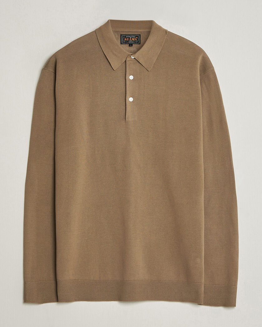BEAMS PLUS Long Sleeve 12G Knit Polo Mocha – Brown