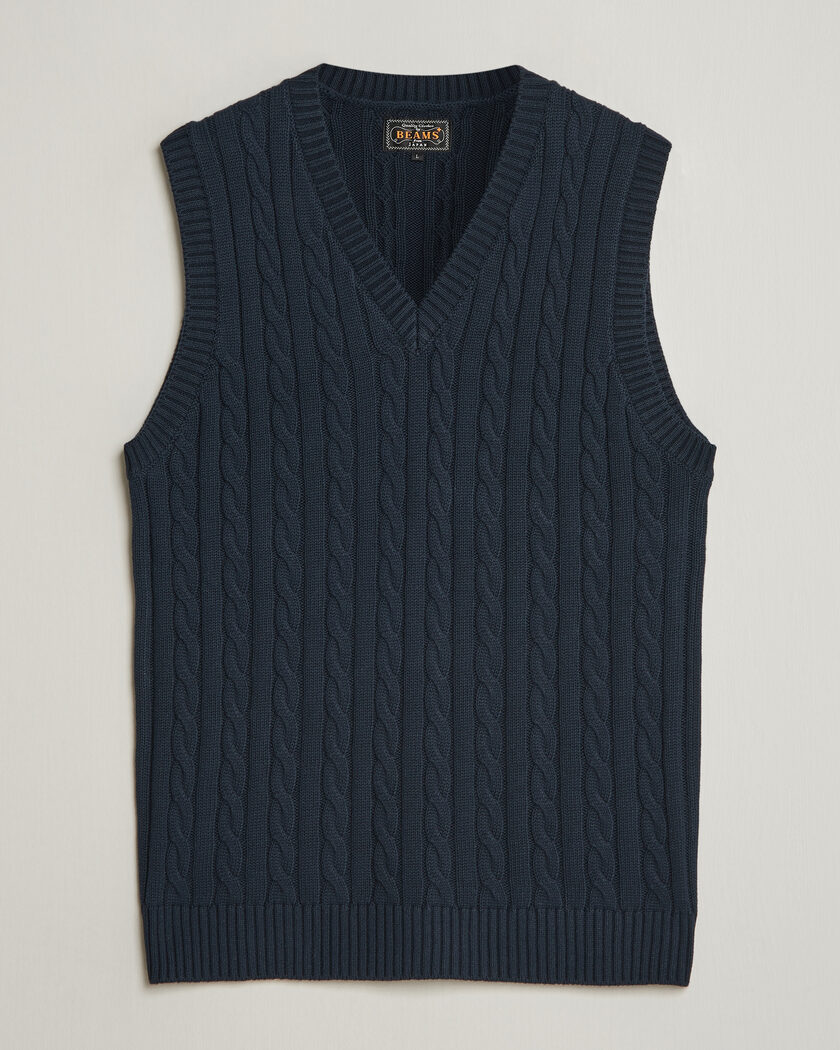 Morris Merino Double Zip Vest Navy at CareOfCarl.com