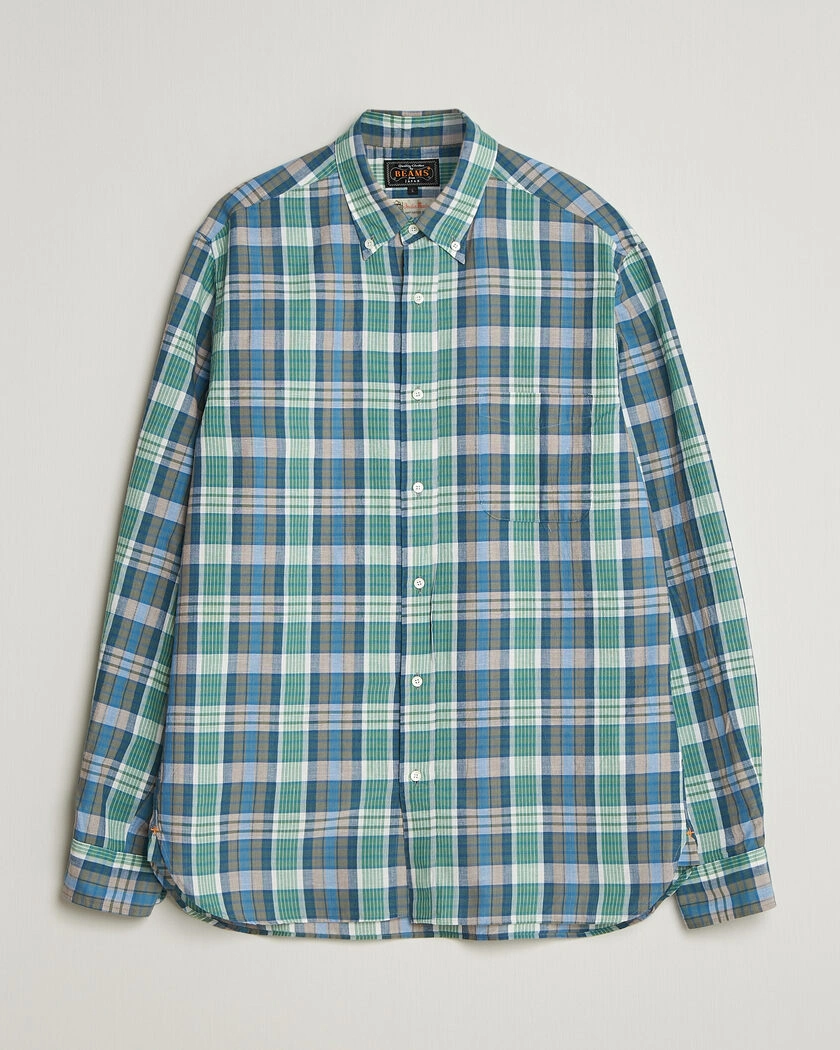 BEAMS PLUS Madras Button Down Shirt Blue – Blue