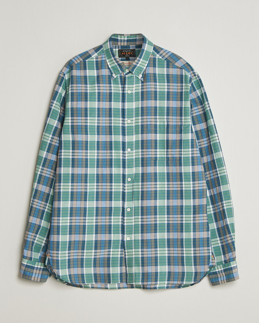 BEAMS PLUS Madras Button Down Shirt Blue – Blue