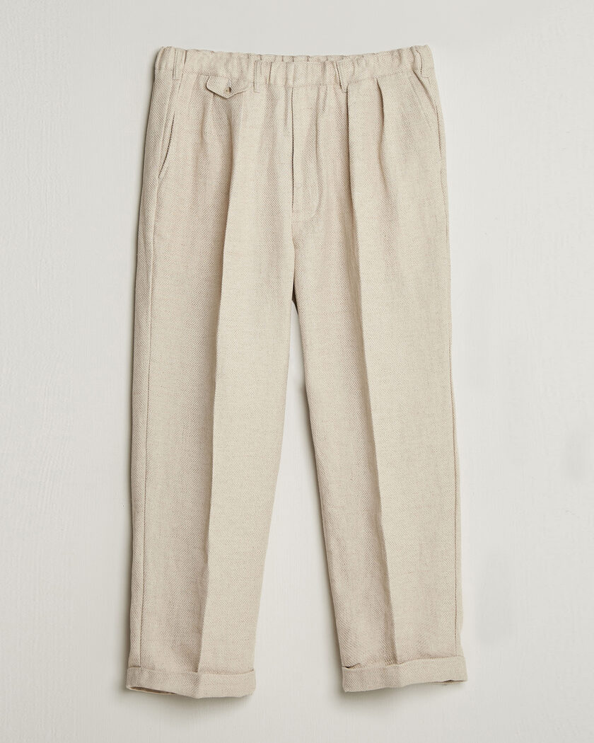 BEAMS PLUS Cotton/Linen Pleated Trousers Off White – White