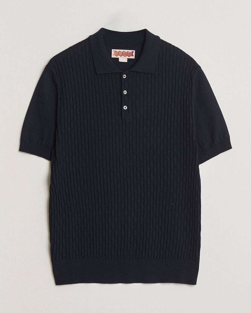 Gran Sasso Cotton Cable Knitted Polo Navy at CareOfCarl.com