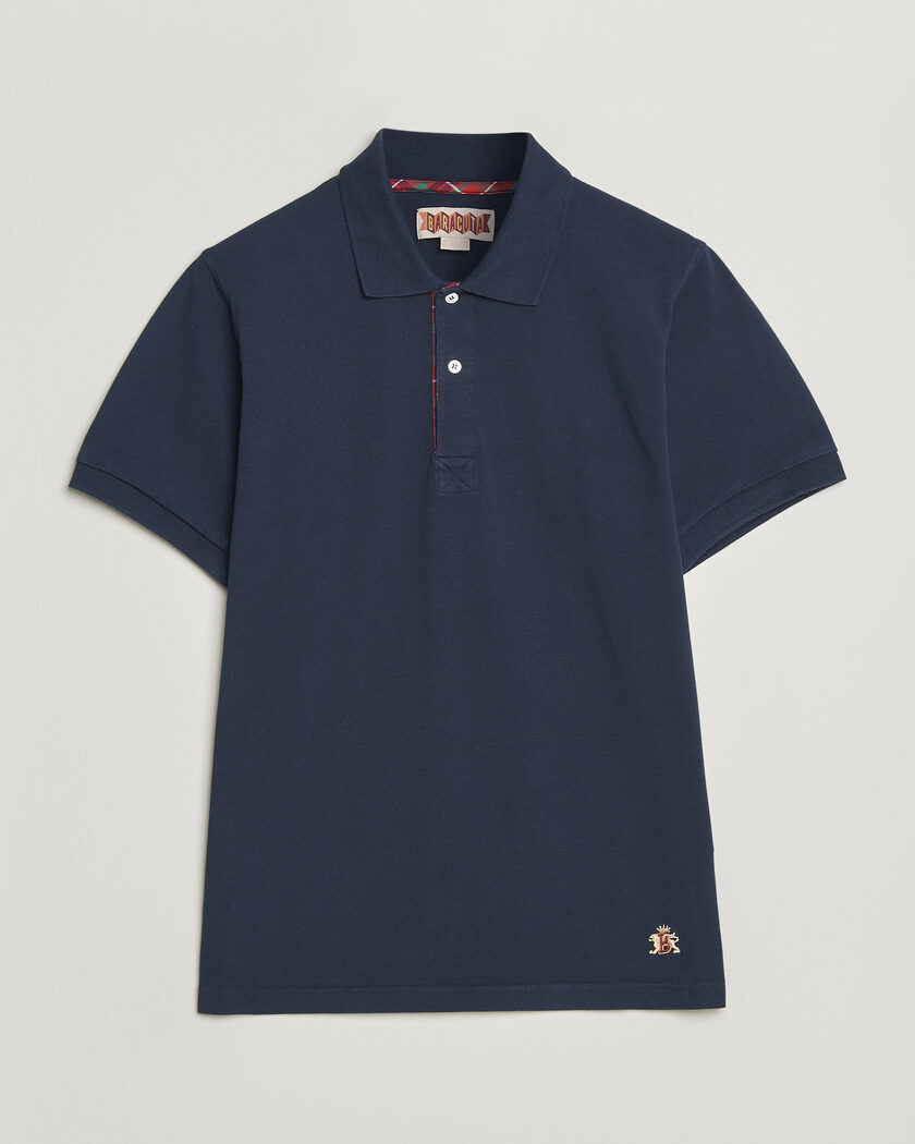 Baracuta Tartan Placket Piquet Polo Navy – Blue