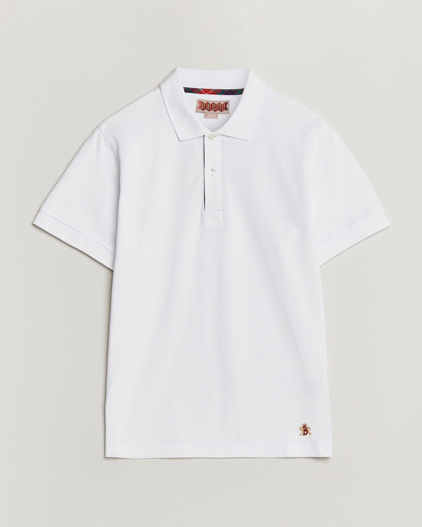 Baracuta Tartan Placket Piquet Polo Bone White – White