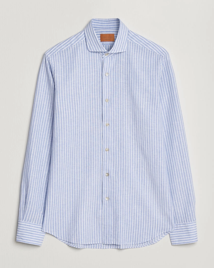 Grigio Washed Cotton/Linen Shirt Blue Stripe – Blue