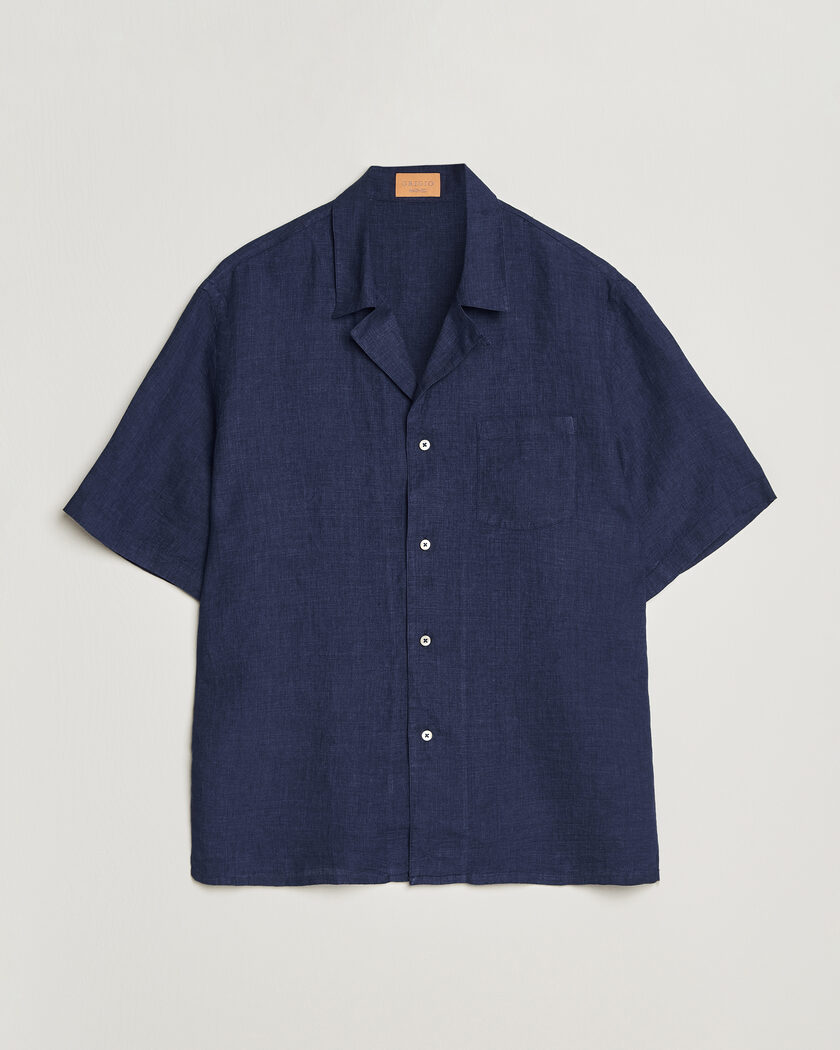 Grigio Linen Camp Collar Shirt Navy – Blue