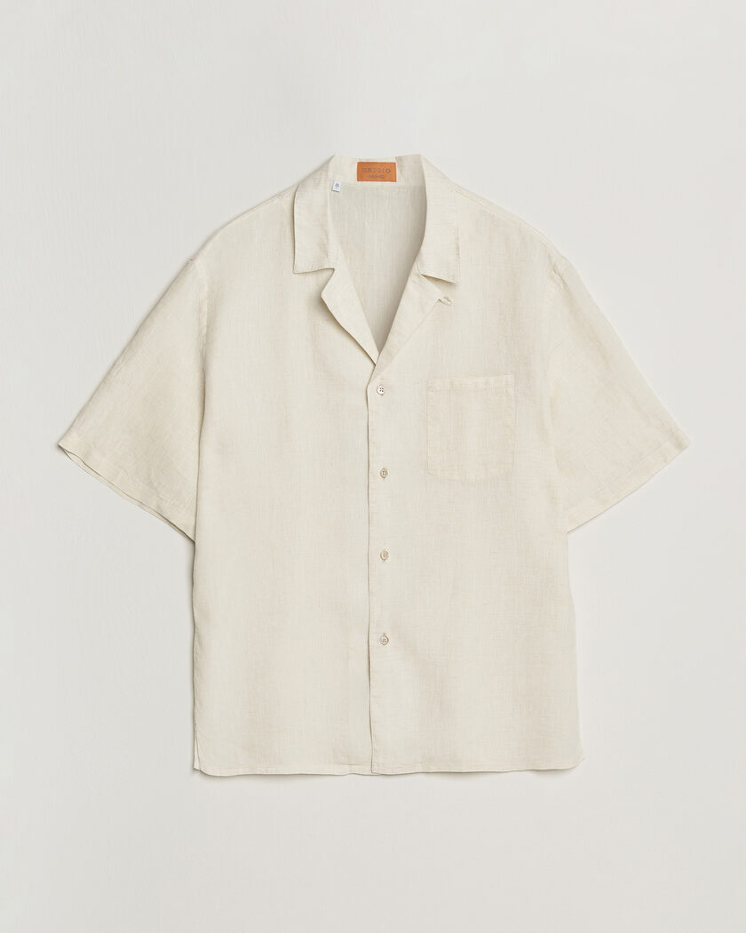 Grigio Linen Camp Collar Shirt White – White