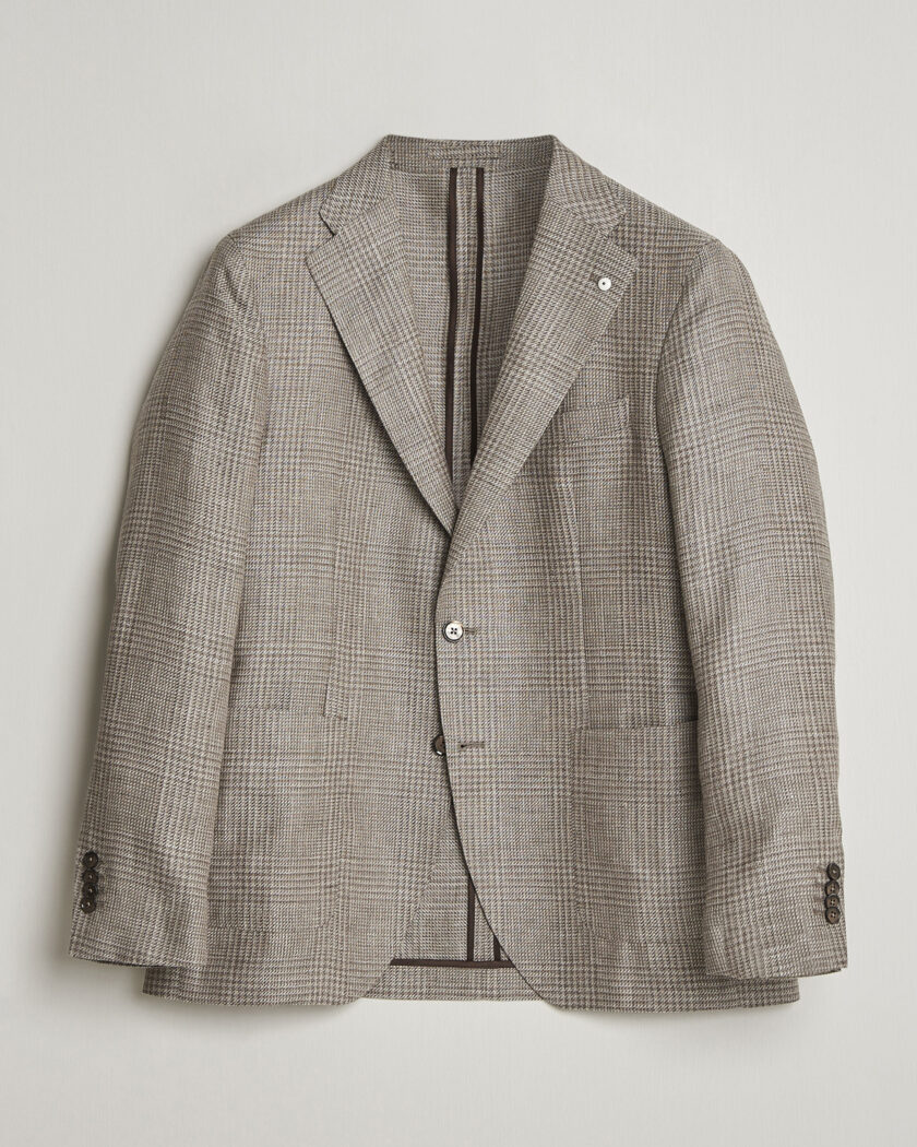L.B.M. 1911 Jack Regular Fit Linen/Wool Checked Blazer Taupe – Brown